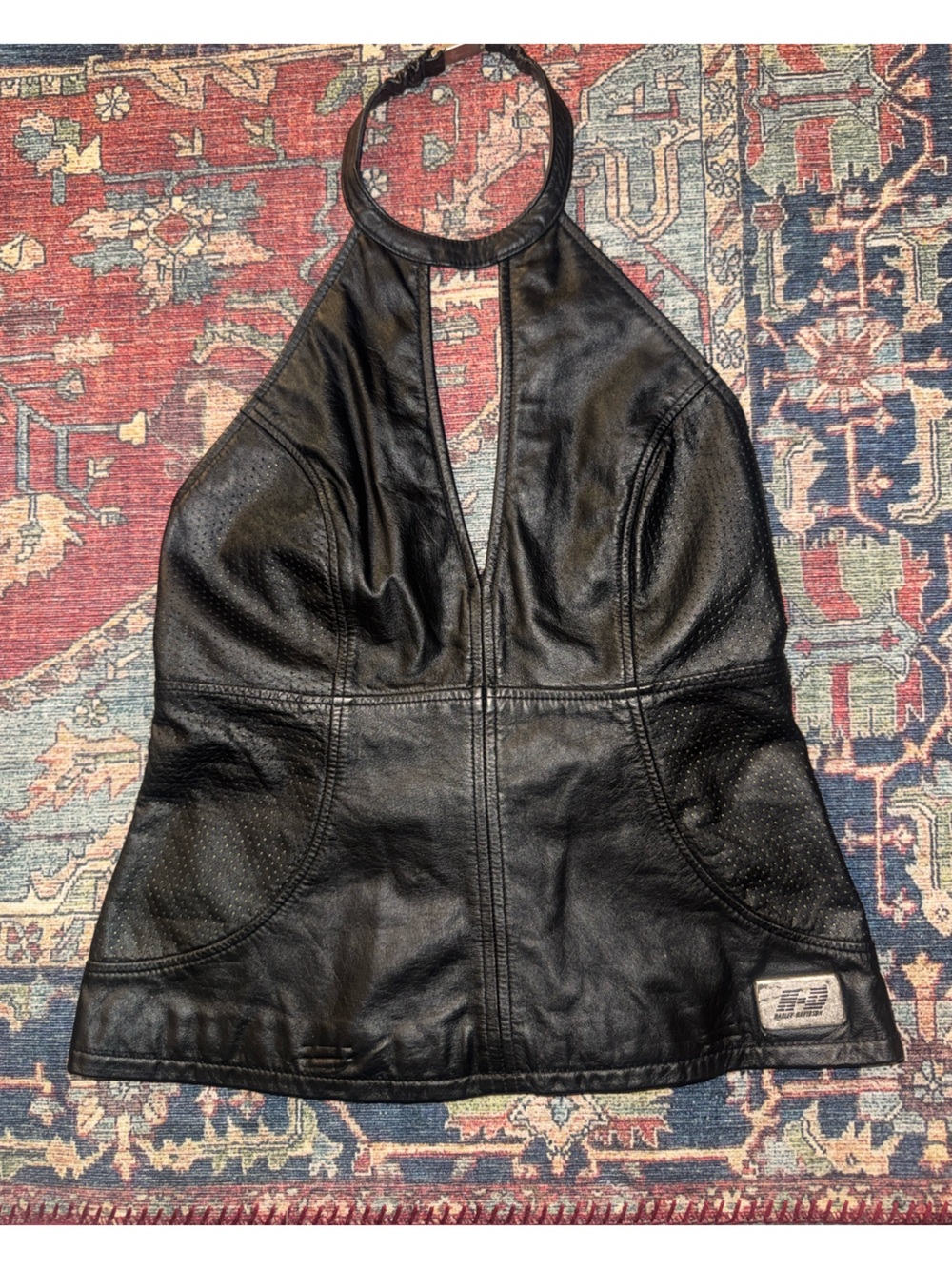 vintage harley davidson genuine leather halter zipper top